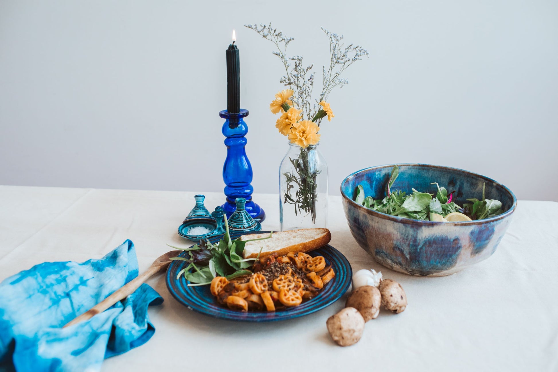 Pasta dinner sprinkled with Bessobela, Ethiopian Sacred Basil