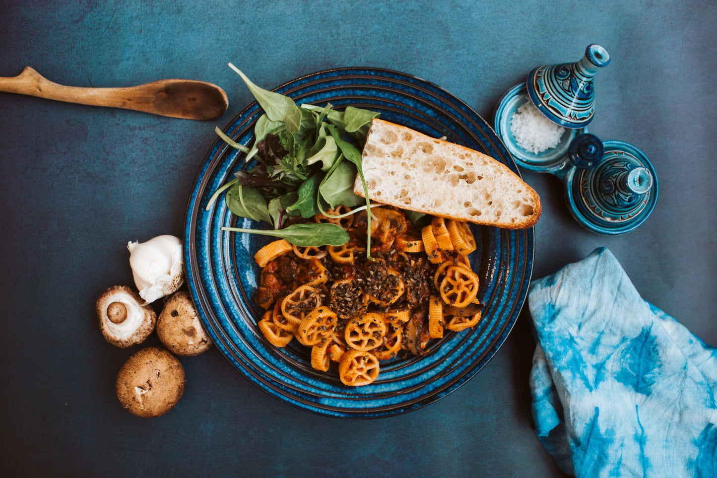 Pasta dinner sprinkled with Bessobela, Ethiopian Sacred Basil