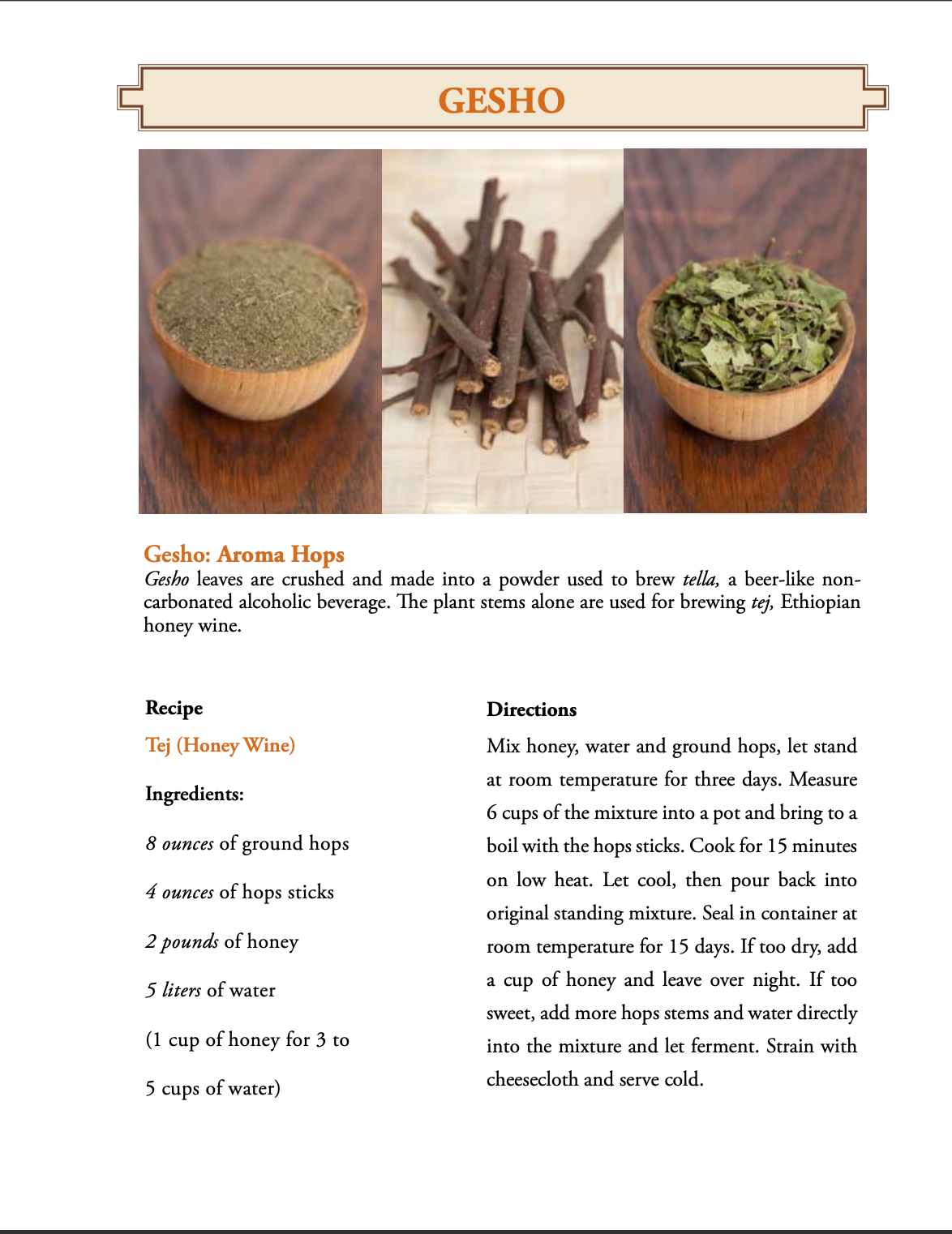 Information about Gesho Hops & its uses. Recipe for Tej.